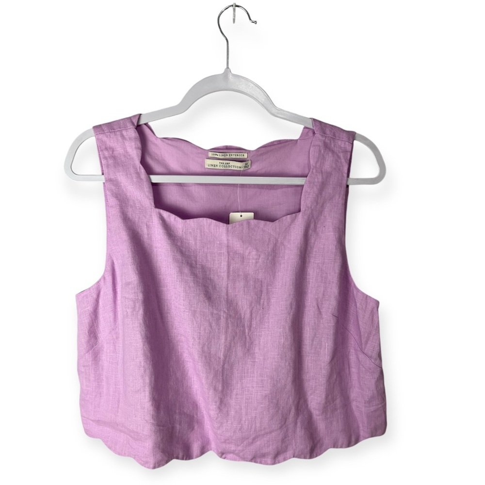 NWT Abercrombie and Fitch Premium Linen scallop-hem shirt top blouse - Picture 6 of 12
